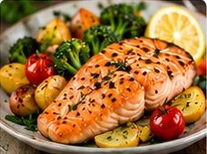 Запечённый лосось с овощами
