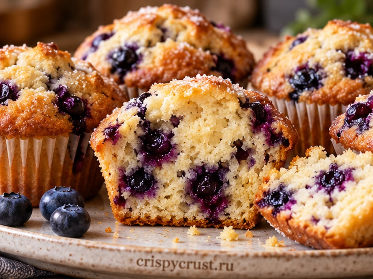 Черничные маффины с хрустящей сахарной корочкой
